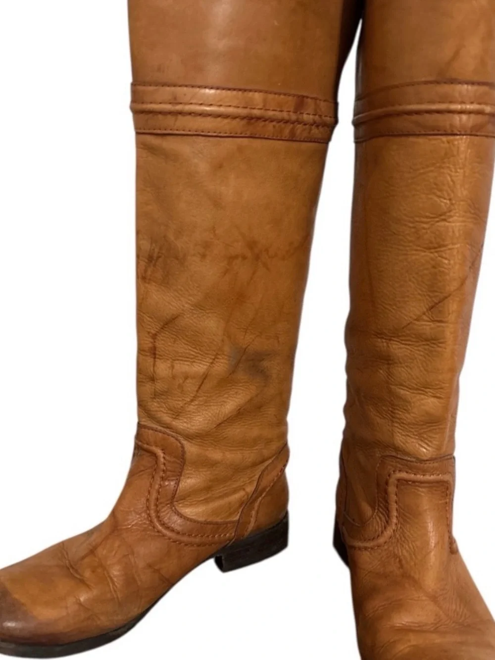 Frye Melissa Classic Tall Leather Riding Boots - Tan Marbled Leather Oiled toe